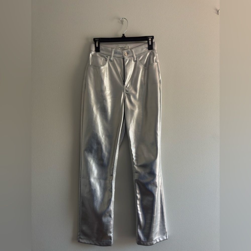 Abercrombie & Fitch Shimmering Silver High-Rise Pants